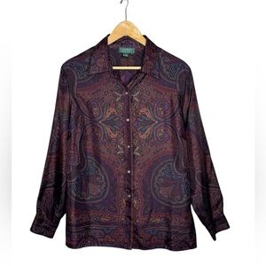 Vintage Lauren Ralph Lauren Silk Paisley Top XL